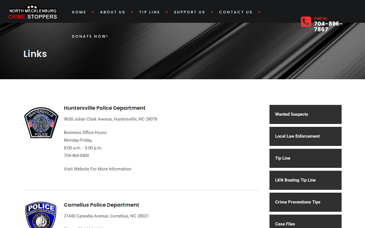 Huntersville Police Department official agency listing for local records