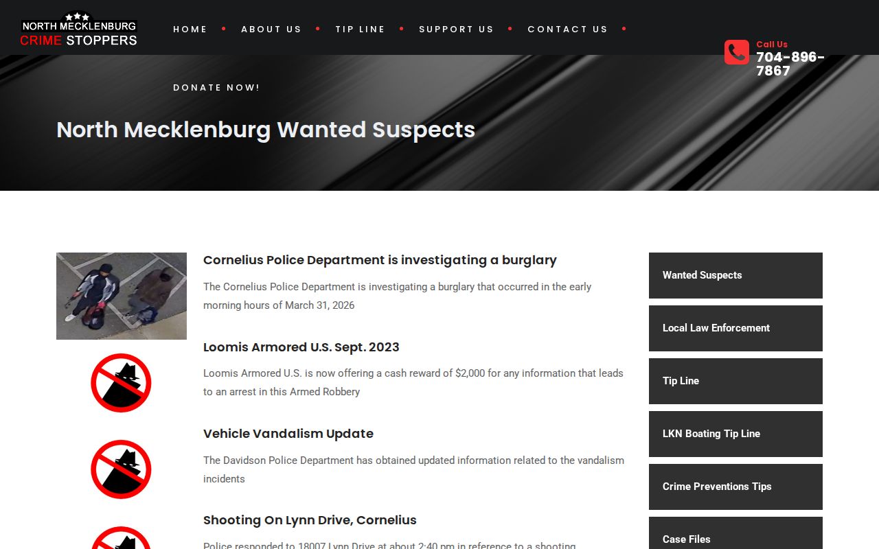 North Mecklenburg Crime Stoppers wanted suspects source page